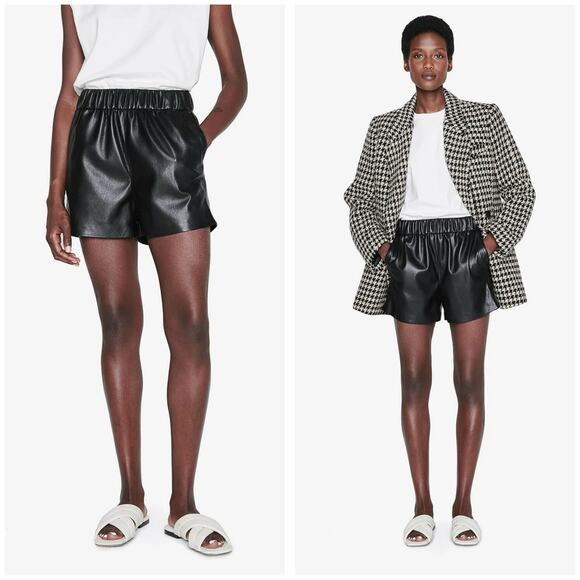 Anine Bing Sofia Shorts Size Medium Black Vegan Leather High Rise Quiet Luxury - Picture 1 of 13